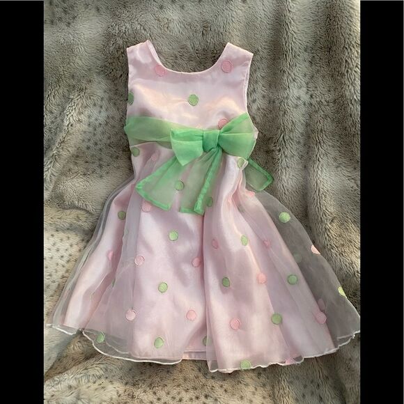Pink Green Organza Party Dress 3T WonderKids - Picture 2 of 5